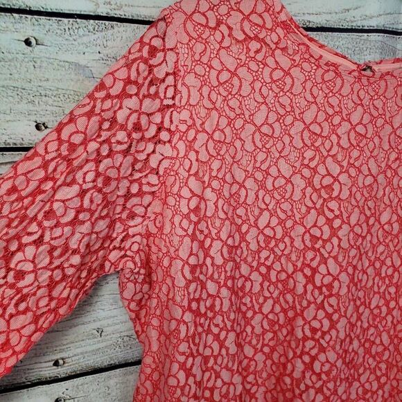 CJ Banks 3x Pink Lace Floral Blouse Keyhole Back - Picture 3 of 9